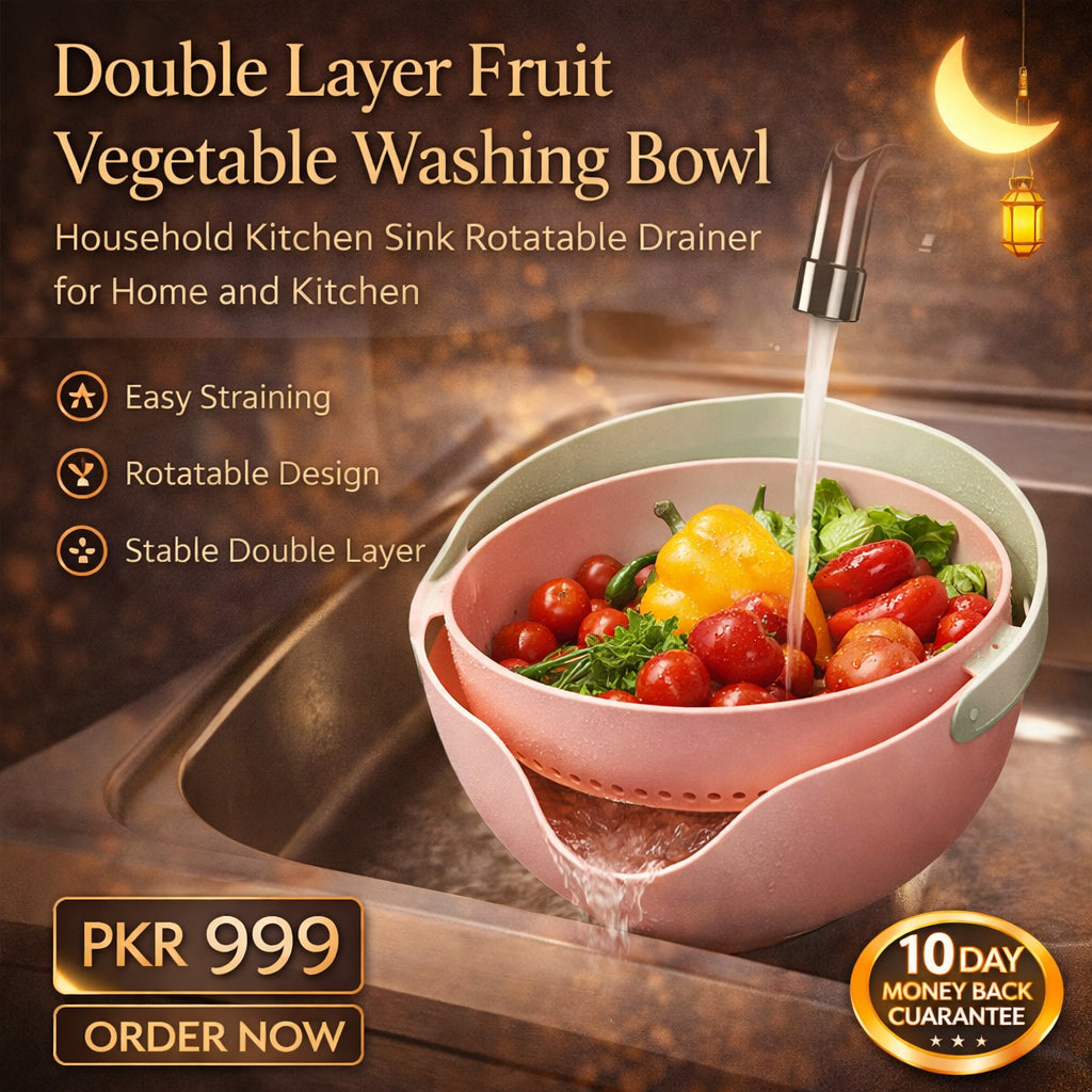 Double Layer Fruit Vegetable Washing Bowl Household Kitchen Sink Rotatable Drainer for Home and Kitchen