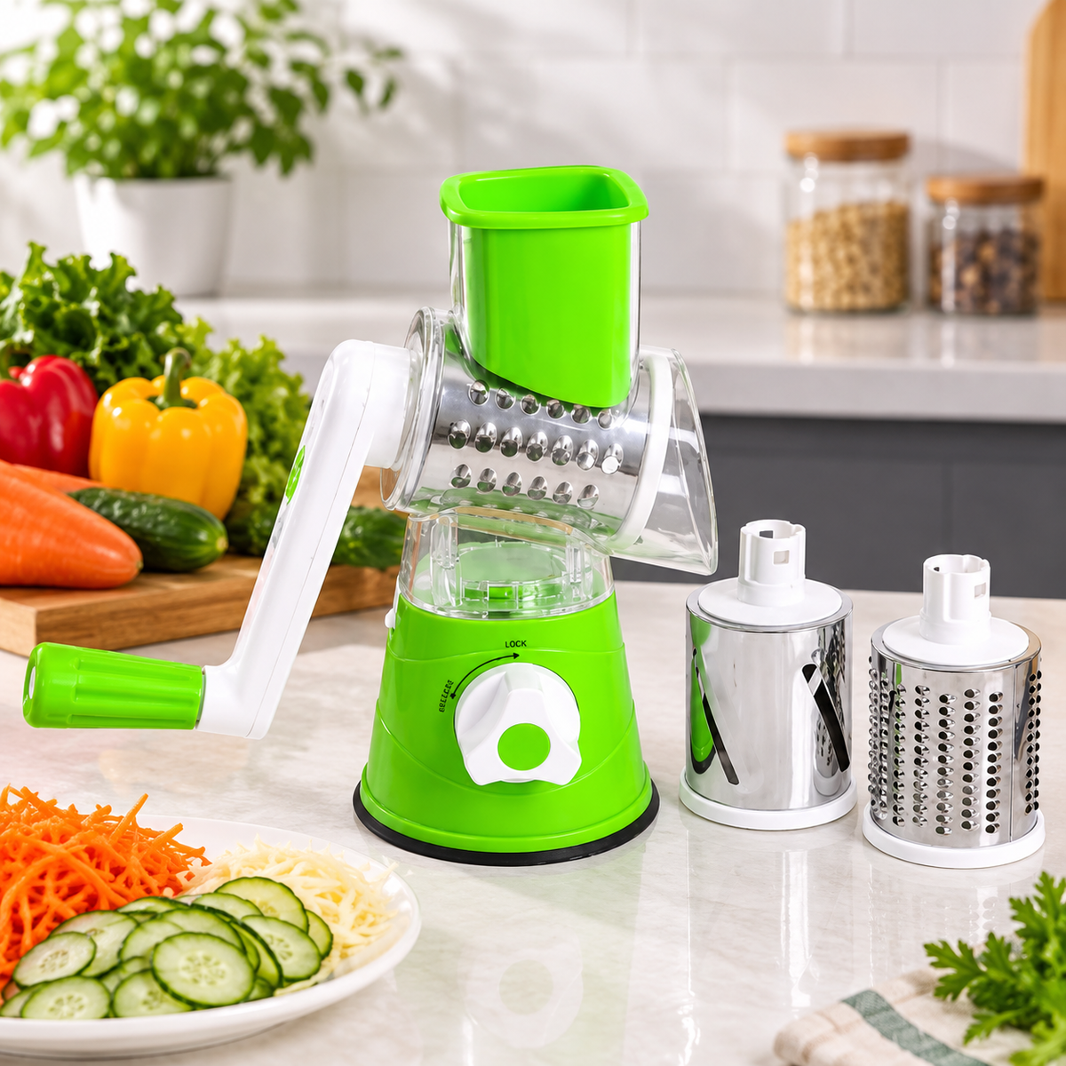 Manual Rotary Vegetable Slicer, Grater & Shredder