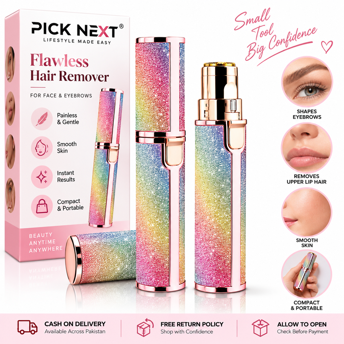 Premium Flawless Hair Remover – Painless Facial & Eyebrow Trimmer