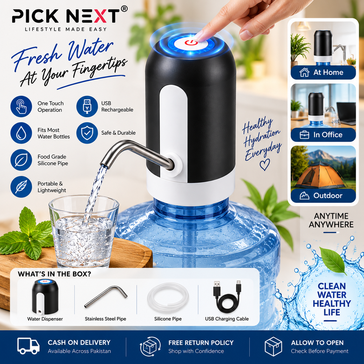 Automatic Water Dispenser – One Touch USB Rechargeable Water Pump