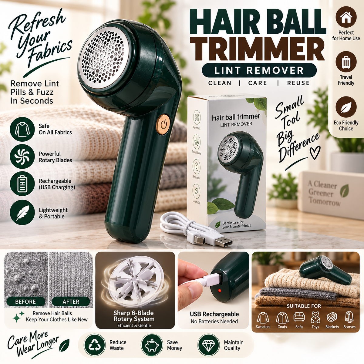 Rechargeable Hair Ball Trimmer – Lint Remover
