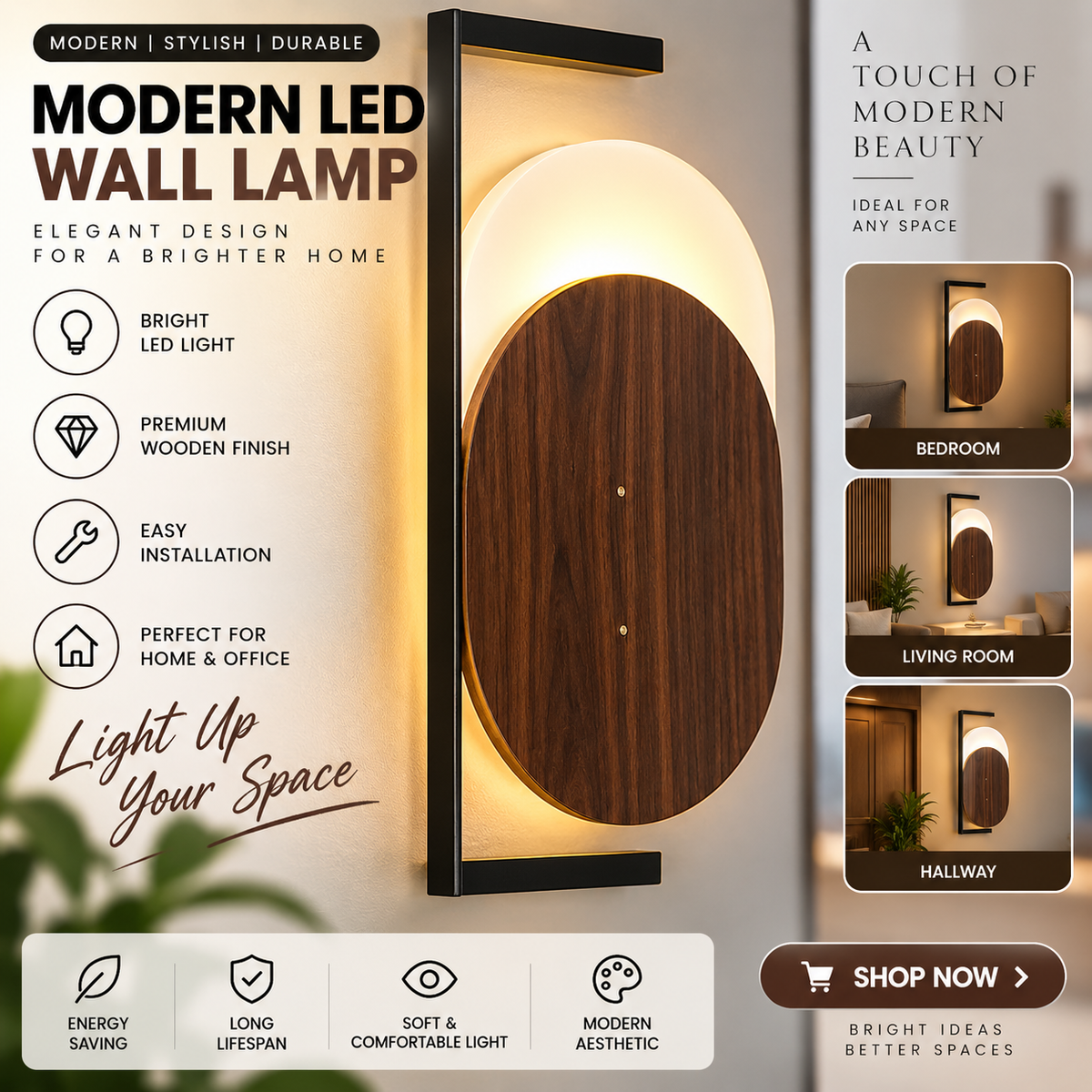 Luxury LED Wall Lamp – Modern Wooden Design
