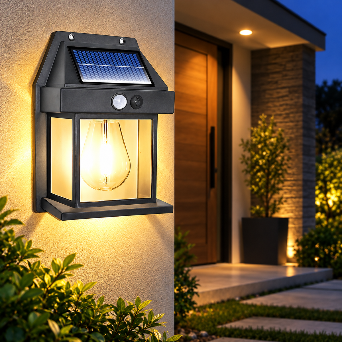 Solar Powered Wall Light with Motion Sensor – Outdoor LED Lantern | Automatic Night Light