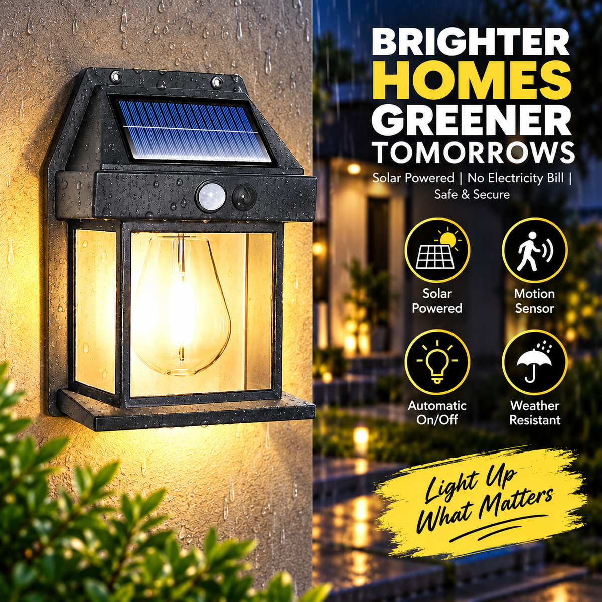Solar Powered Wall Light with Motion Sensor – Outdoor LED Lantern | Automatic Night Light