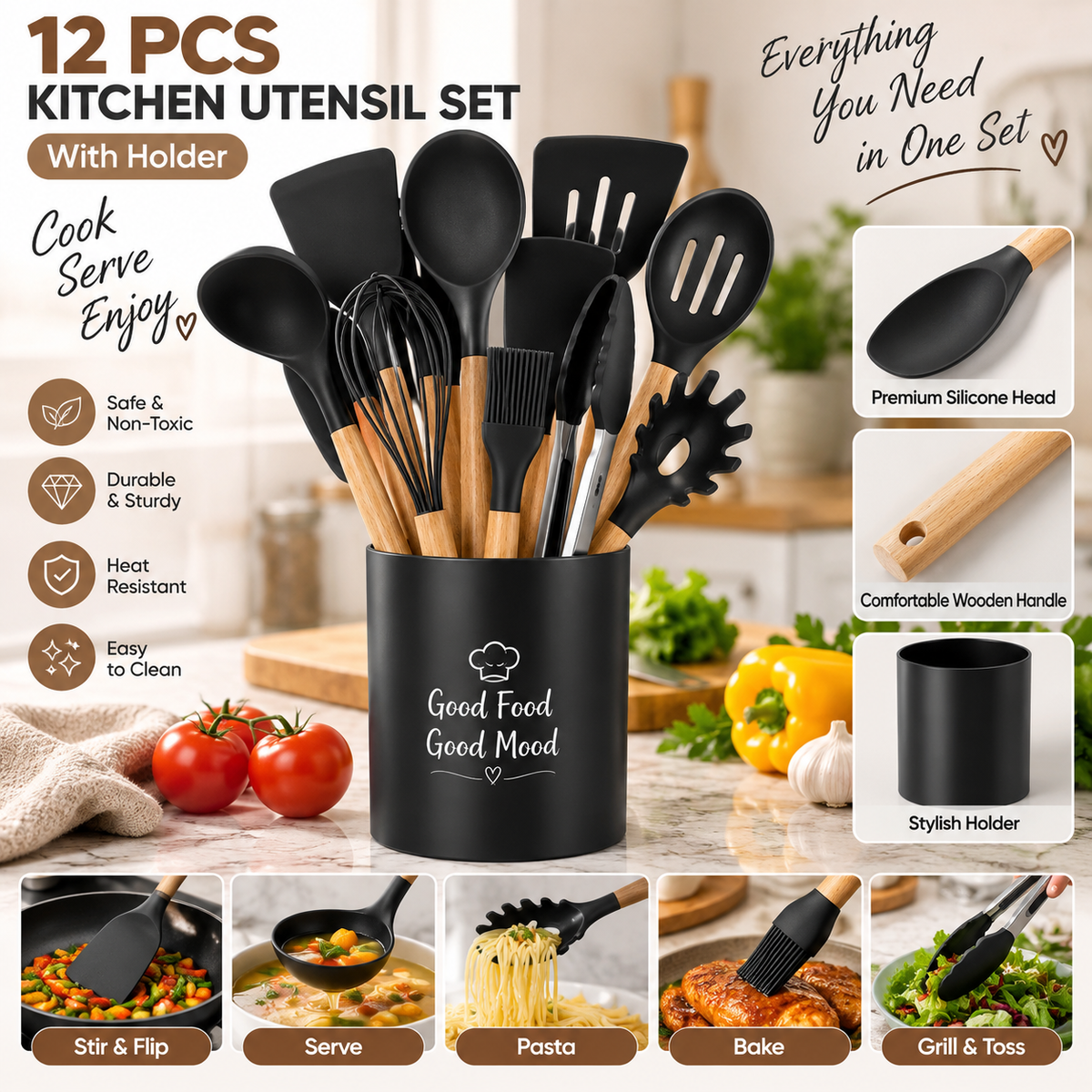 12-Piece Silicone Kitchen Utensil Set