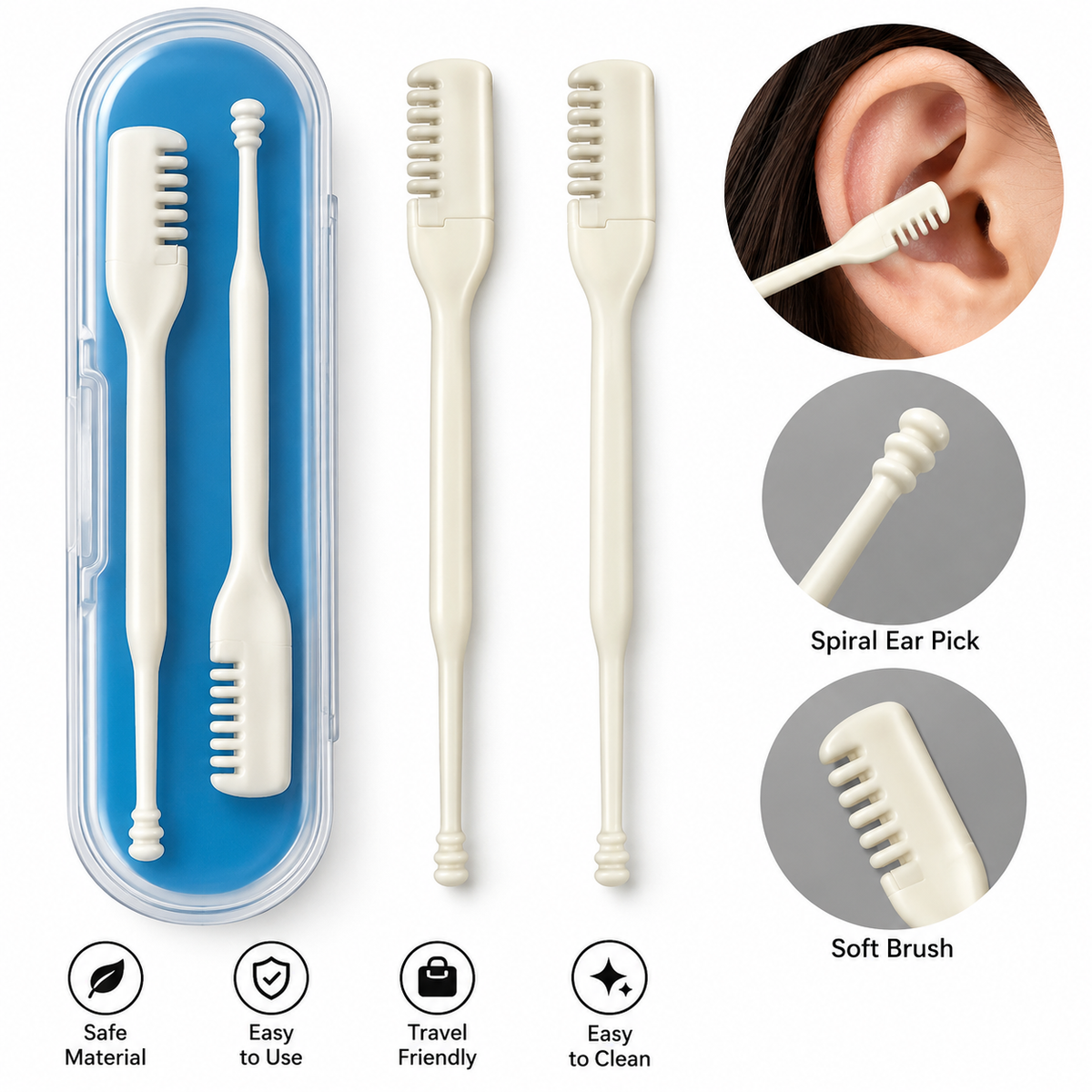 Ear Cleaning Brush Set – Gentle Ear Wax Cleaning Tools with Portable Storage Case