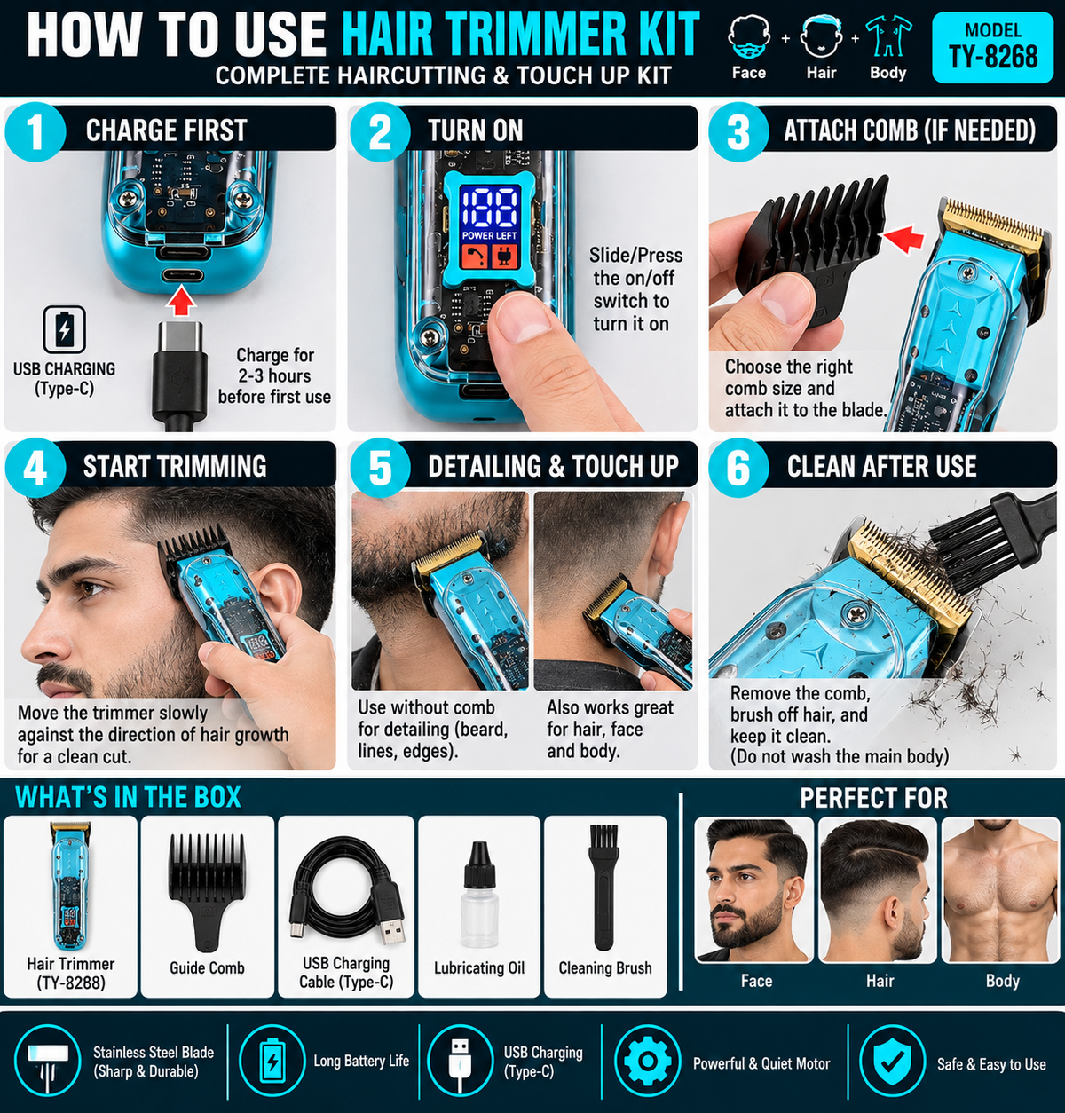 Professional Rechargeable Hair Clipper Kit