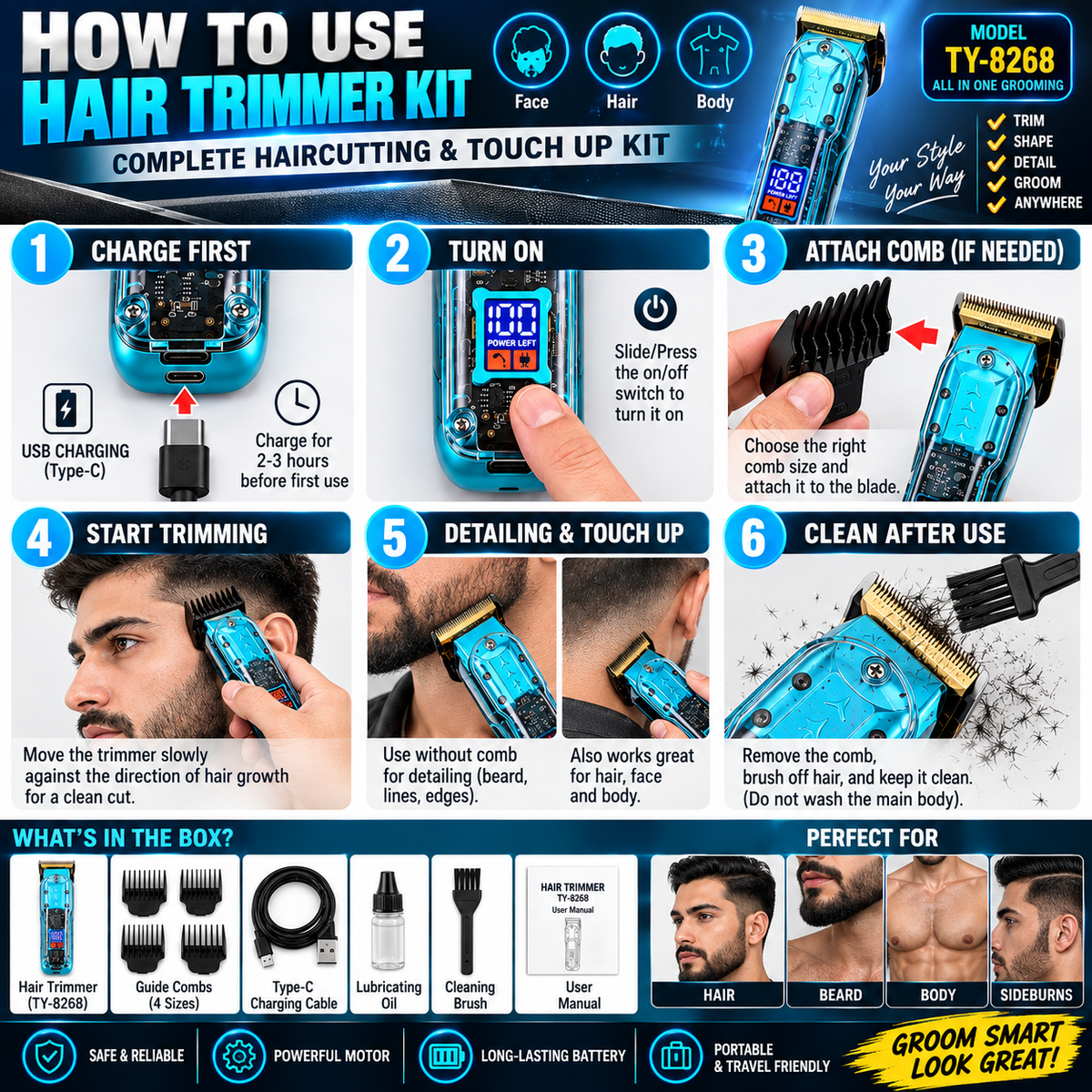 Professional Rechargeable Hair Clipper Kit