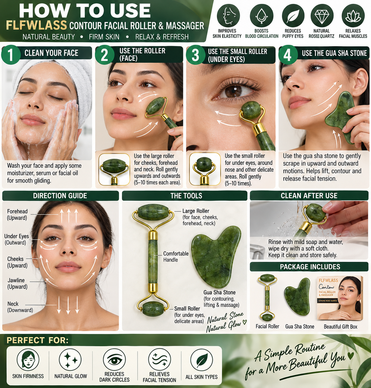 Jade Facial Roller & Gua Sha Massager