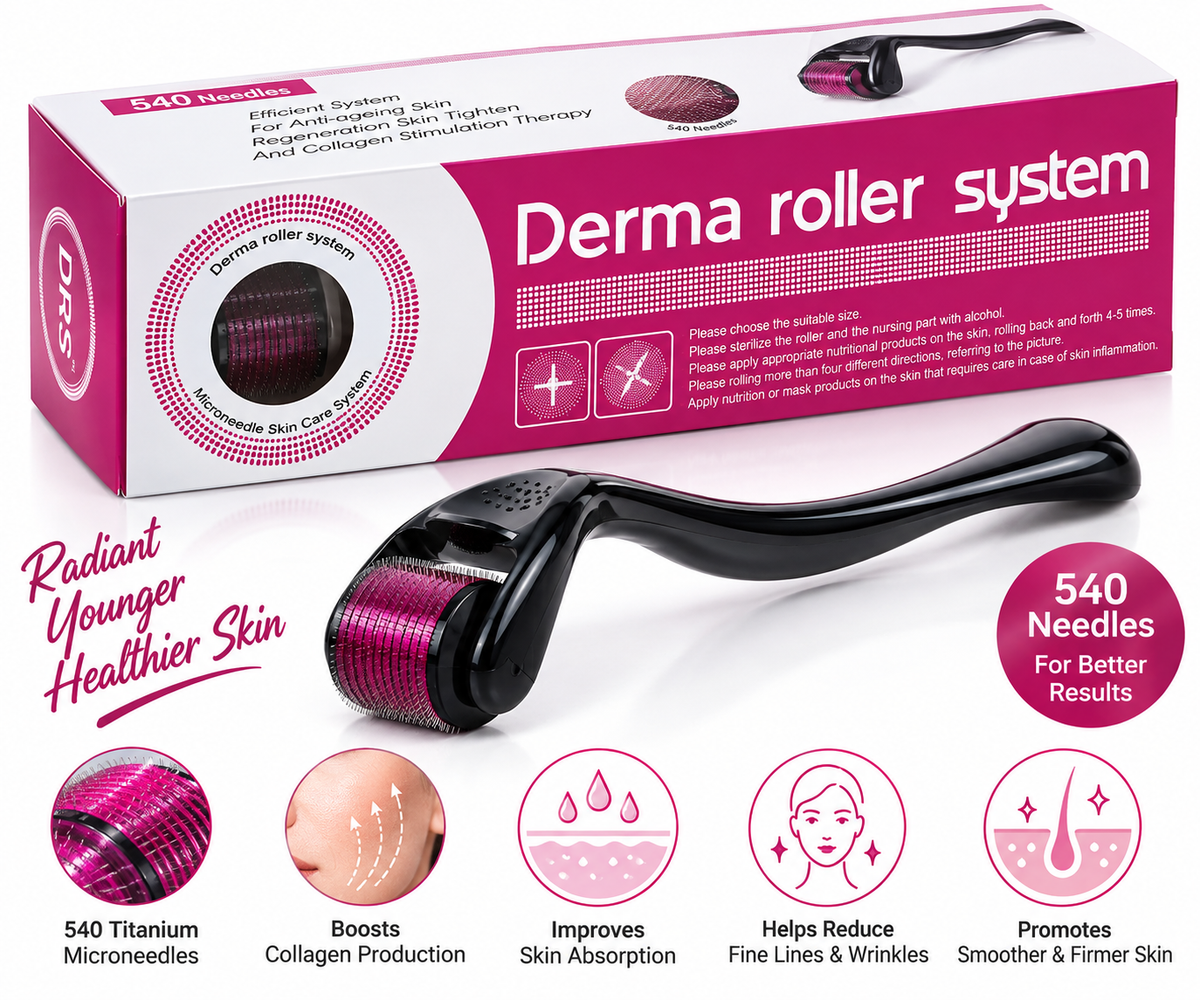 Premium Derma Roller System – 540 Titanium Microneedles for Skin & Hair Care
