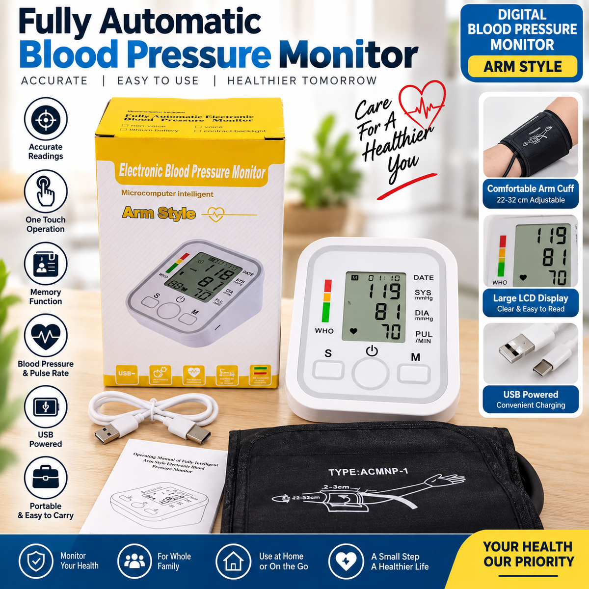 Digital Blood Pressure Monitor – Fully Automatic Arm Style