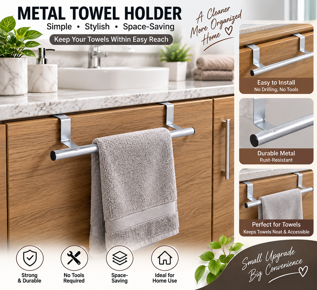 Over Cabinet Metal Towel Holder