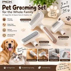 Pet Grooming Set – Dog & Cat Hair Removal, Detangling & Cleaning Brushes
