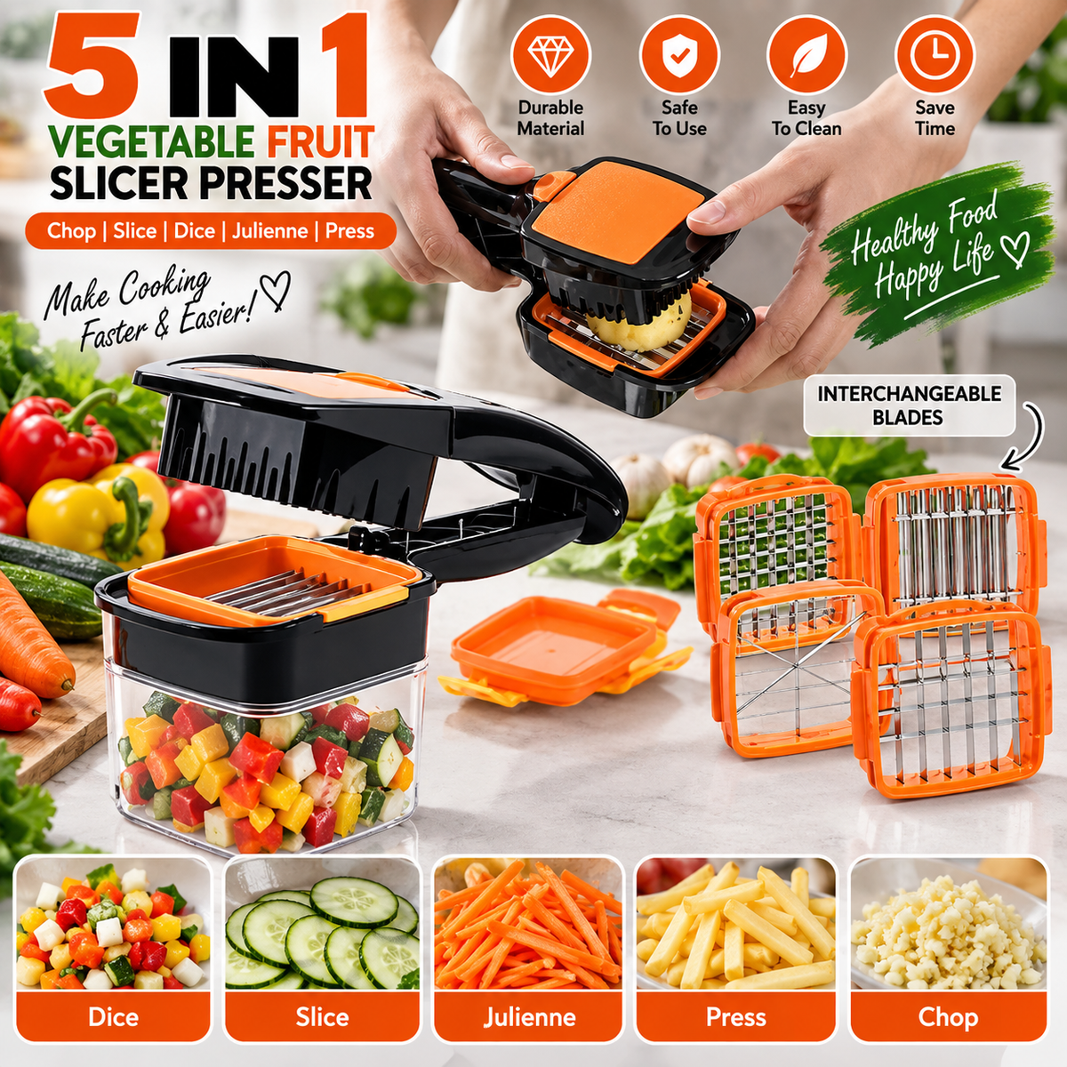 5 in 1 Vegetable Fruit Slicer Presser