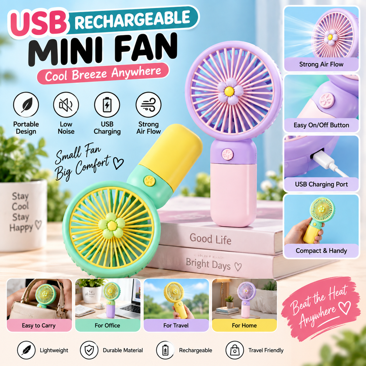 USB Rechargeable Mini Handheld Fan