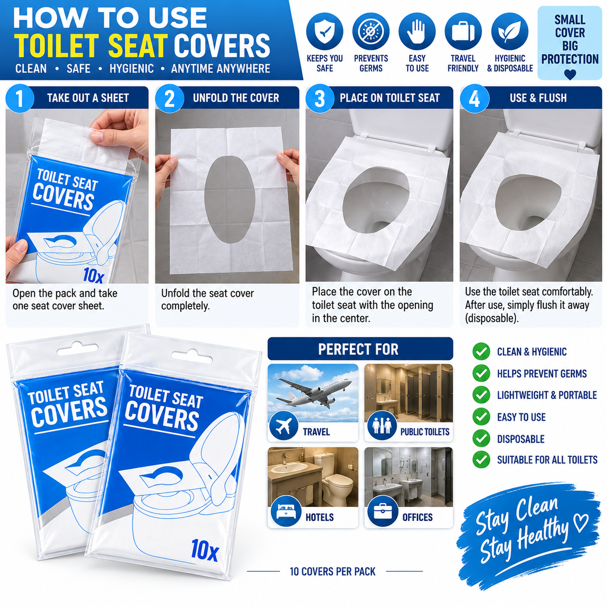 Disposable Toilet Seat Covers – 10 Pack