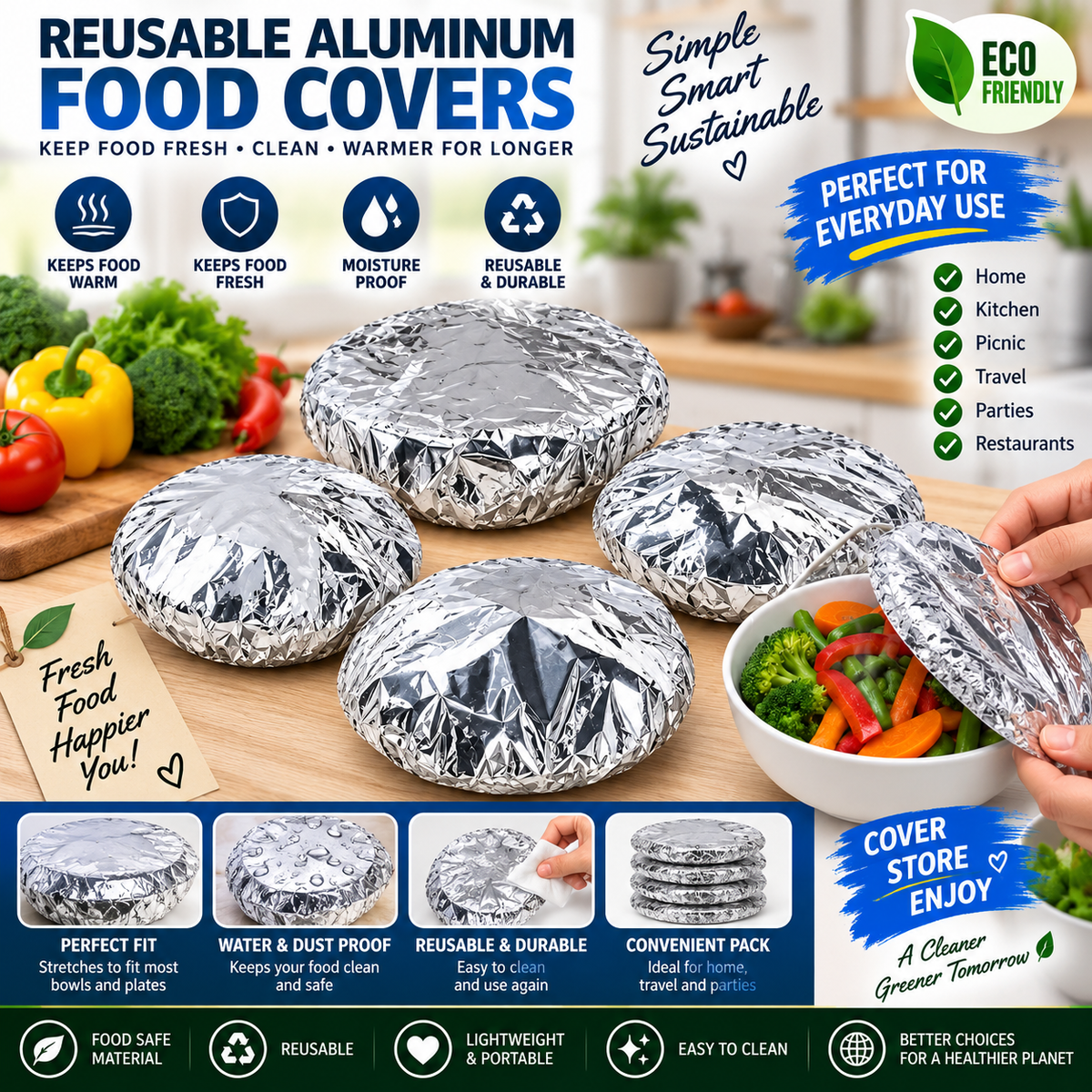 Reusable Aluminum Foil Food Covers