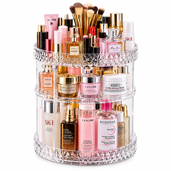 Glamorous 360 degree rotating makeup organiser display