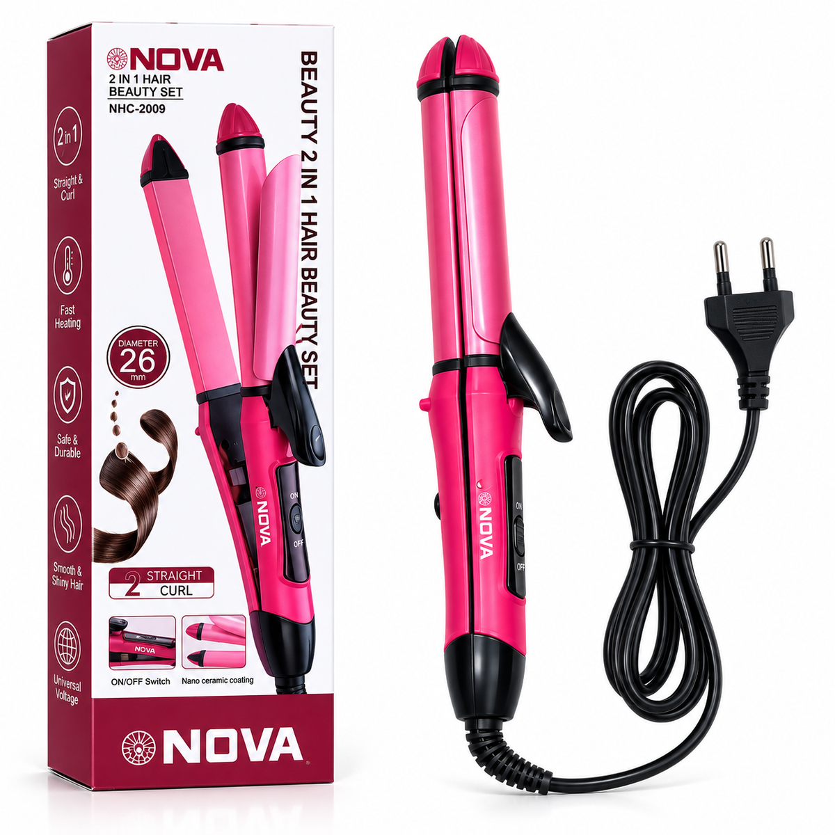 NOVA 2-in-1 Hair Straightener & Curler