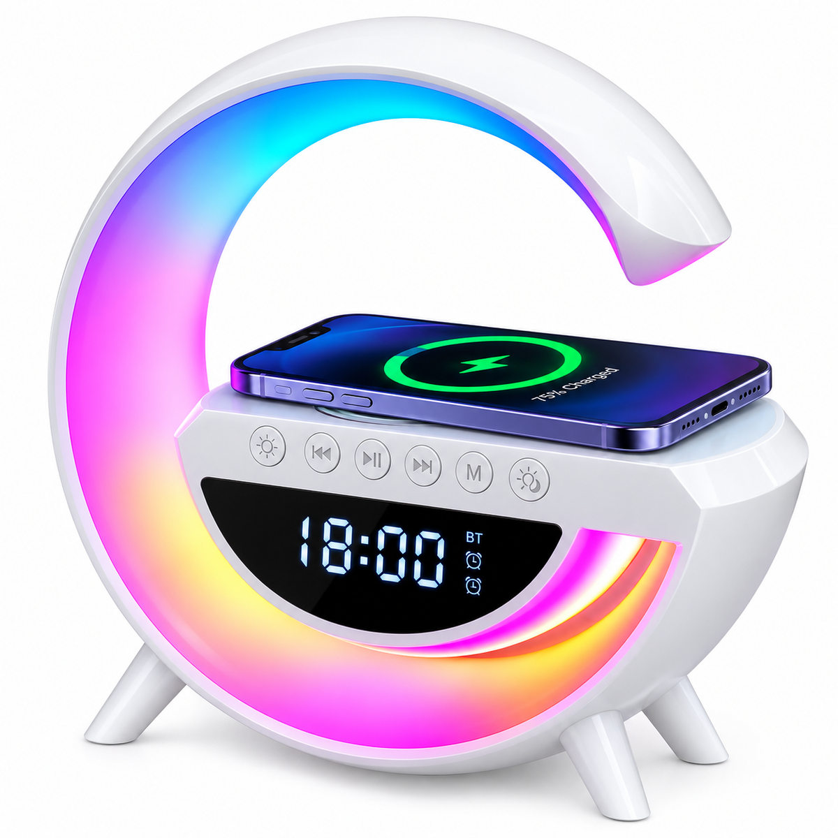 15W Wireless Charging Lamp with Bluetooth Speaker &amp; Digital Clock