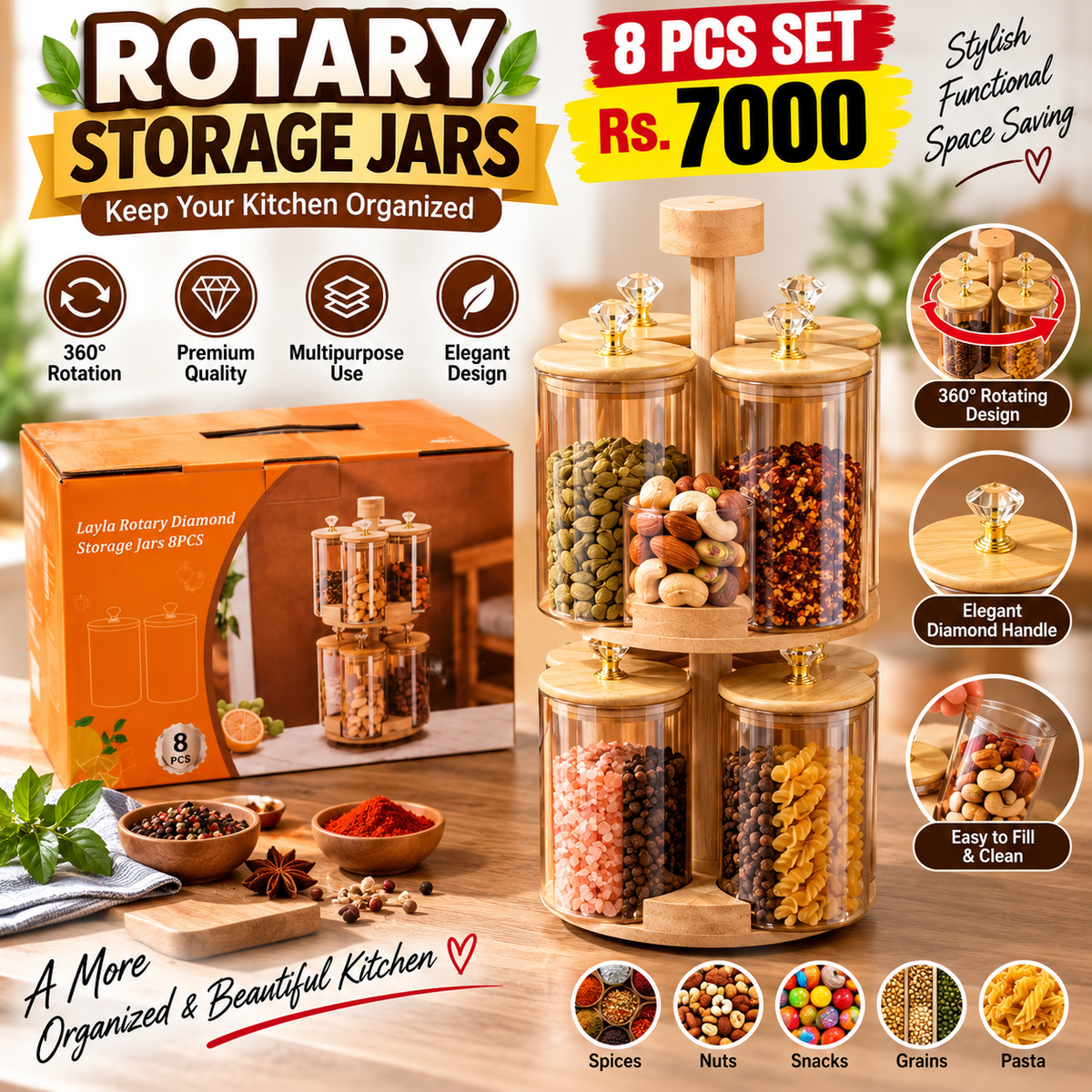 8-Piece Rotary Storage Jar Set