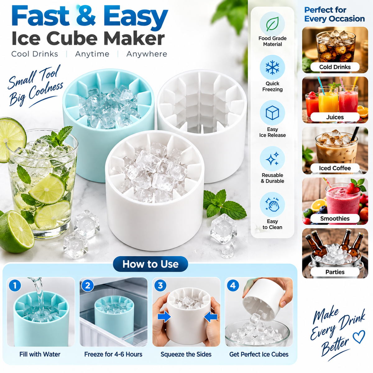 Easy Ice Cube Maker – Quick & Reusable Ice Mold