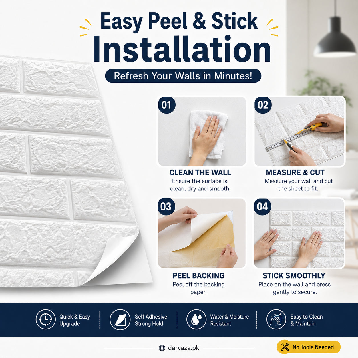 Waterproof White Brick Self Adhesive Wall Sticker Home Decor Vinyl Tile