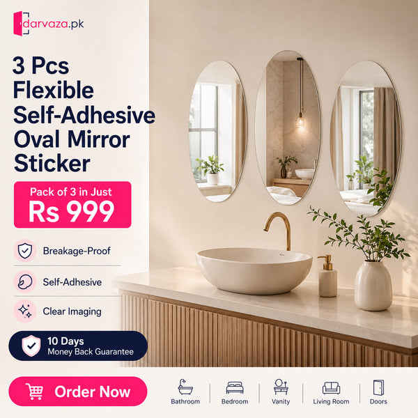 Pack of 3 Flexible Self-Adhesive Oval Shape Mirror Stickers (3 Pcs)