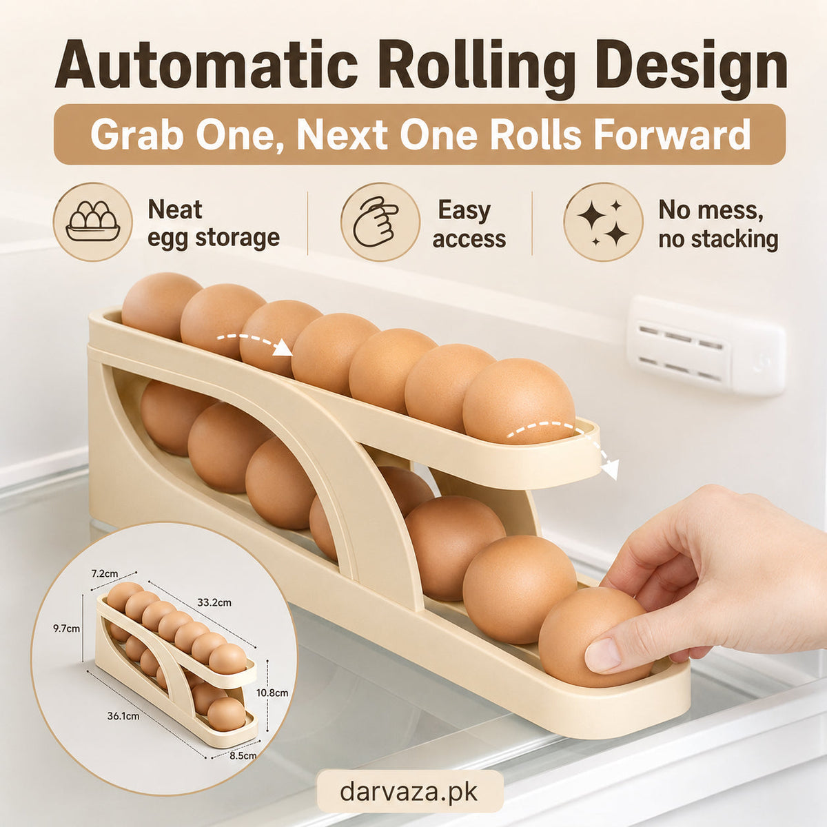 Automatic Rolling Egg Holder Dispenser Space Saving Egg Tray