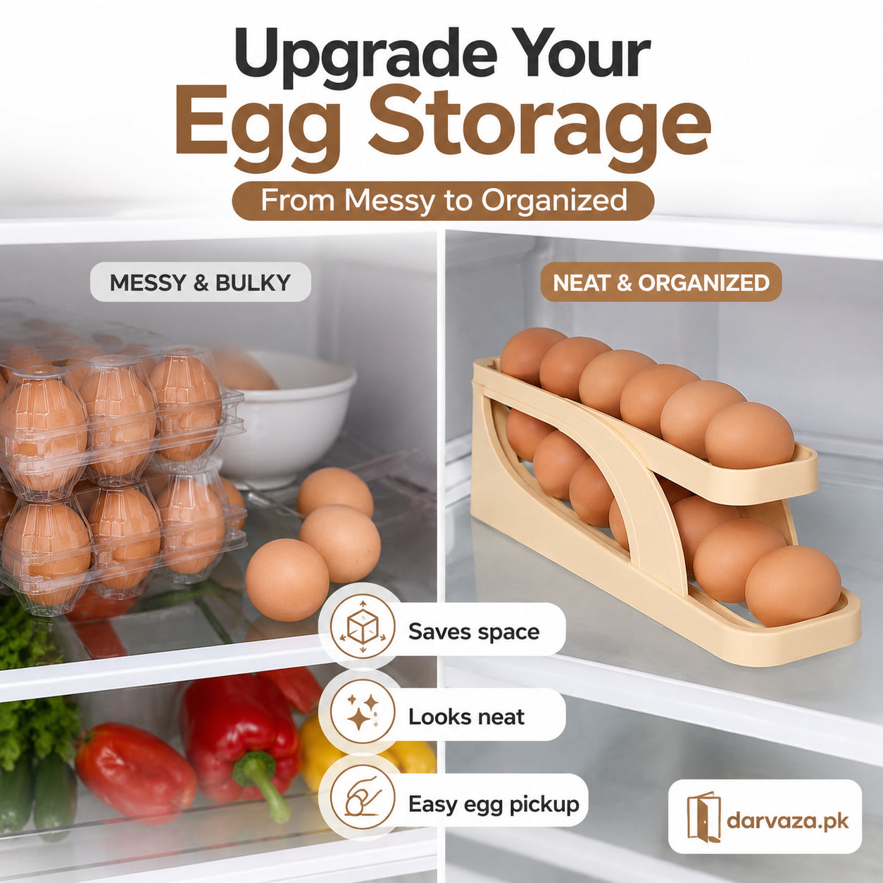 Egg Holder Dispensers With Automatically Rolling and Space Saving Egg Tray