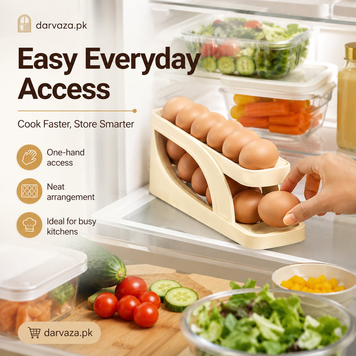 Automatic Rolling Egg Holder Dispenser Space Saving Egg Tray