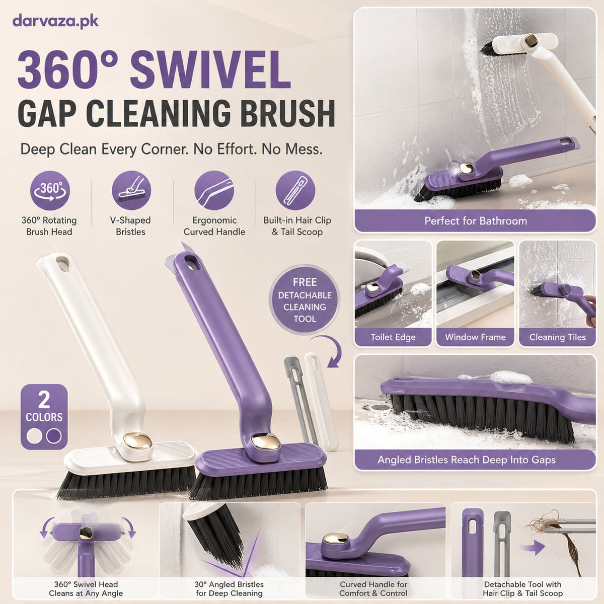 360° Rotating Crevice Gap Cleaning Brush with Cleaning Tool