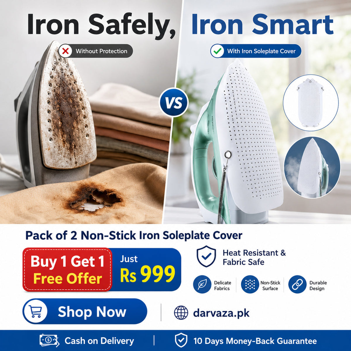 Pack of 2 Non-Stick Iron Soleplate Covers Heat Resistant Protector
