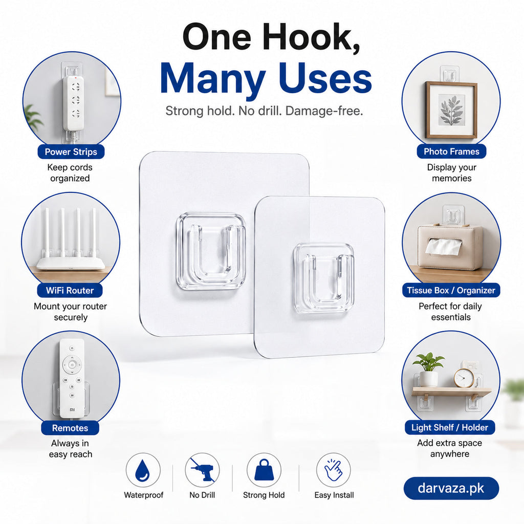 (Pack of 20) Double Sided Transparent Waterproof Self Adhesive Wall Hooks For Storage Organizer
