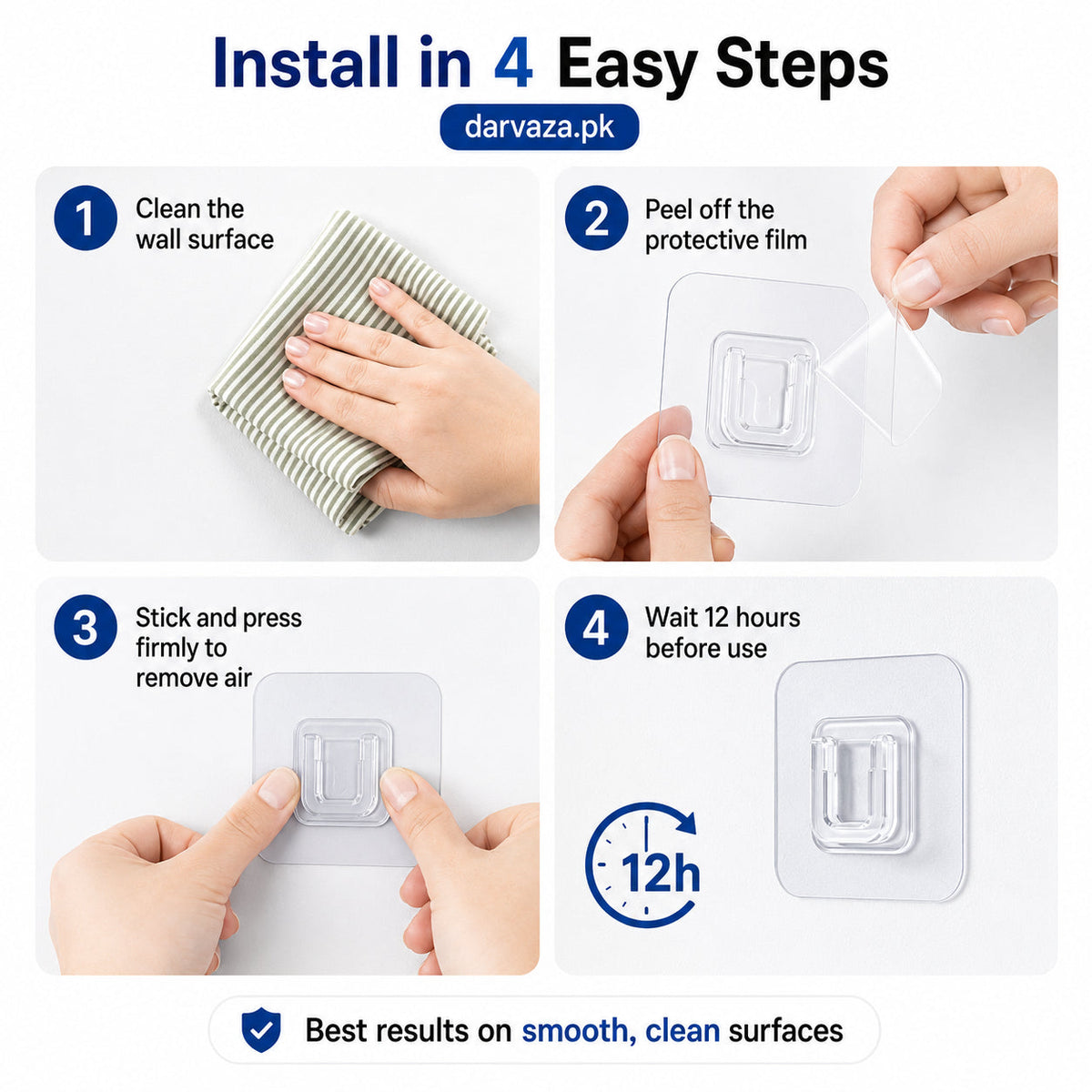 (Pack of 20) Double Sided Transparent Waterproof Self Adhesive Wall Hooks For Storage Organizer