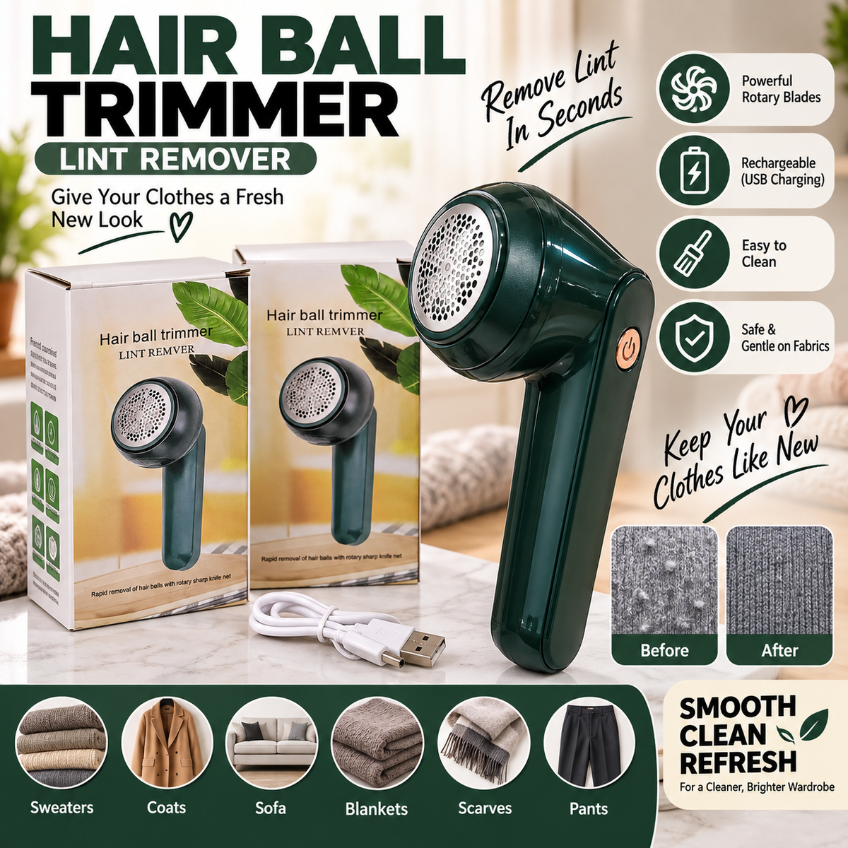 Rechargeable Hair Ball Trimmer – Lint Remover