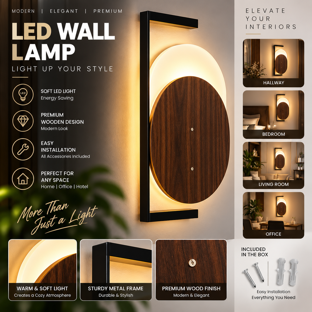 Luxury LED Wall Lamp – Modern Wooden Design
