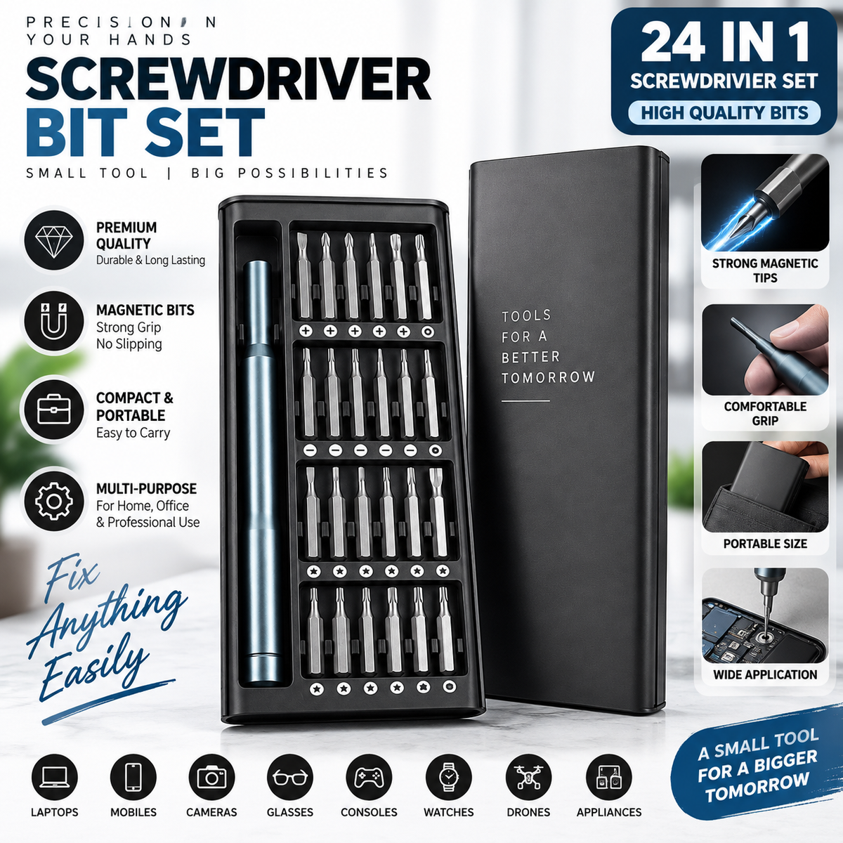 24-in-1 Precision Screwdriver Set – Magnetic Bits & Portable Case
