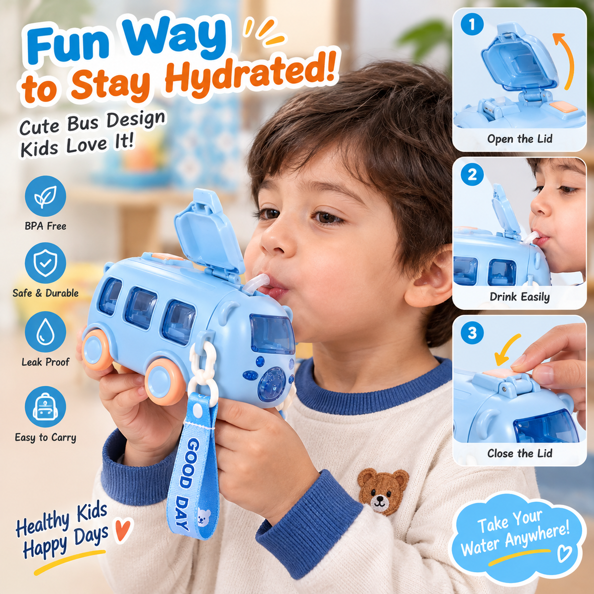 Kids Bus-Shaped Water Bottle