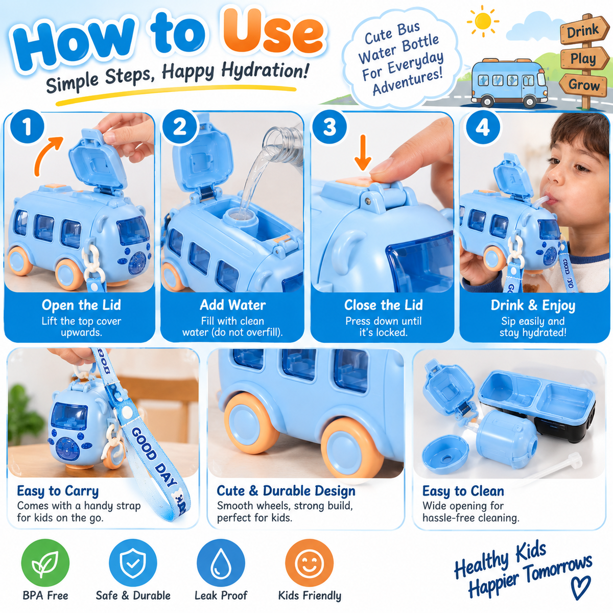 Kids Bus-Shaped Water Bottle