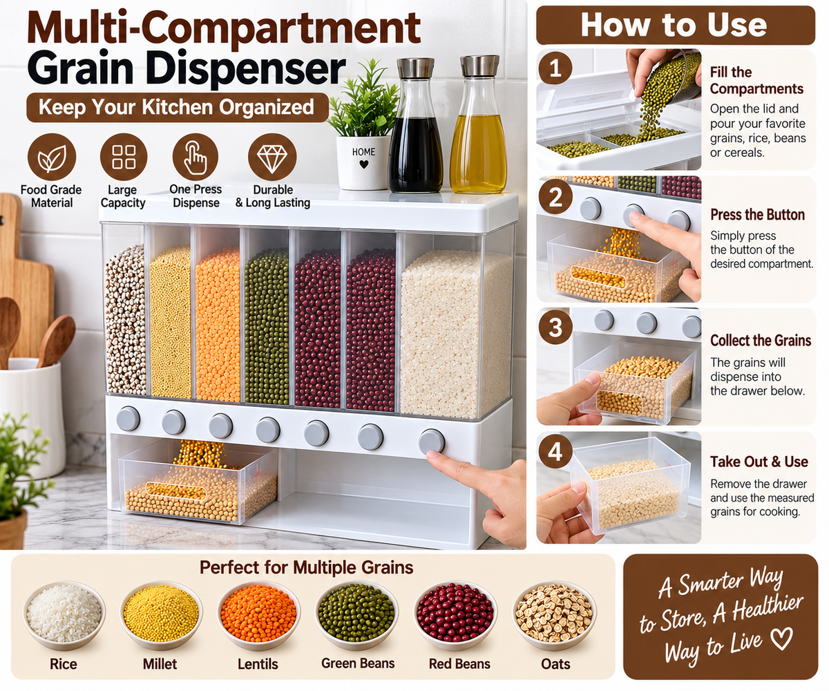 6-Compartment Grain Storage Dispenser