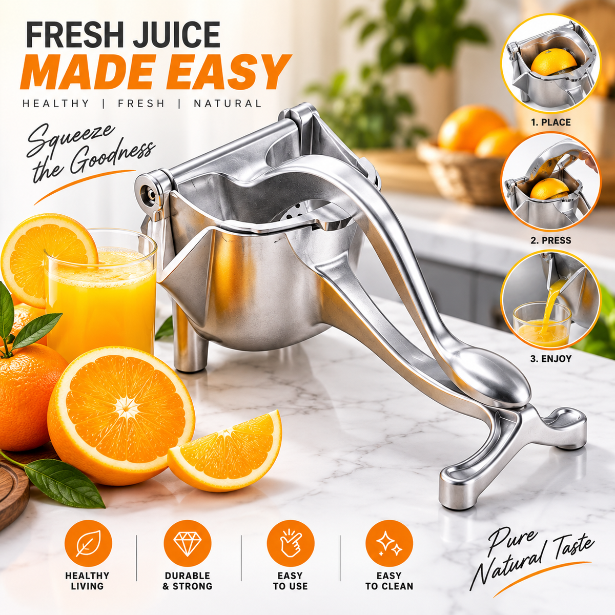 Premium Manual Citrus Juicer – Heavy-Duty Fruit & Lemon Squeezer Press