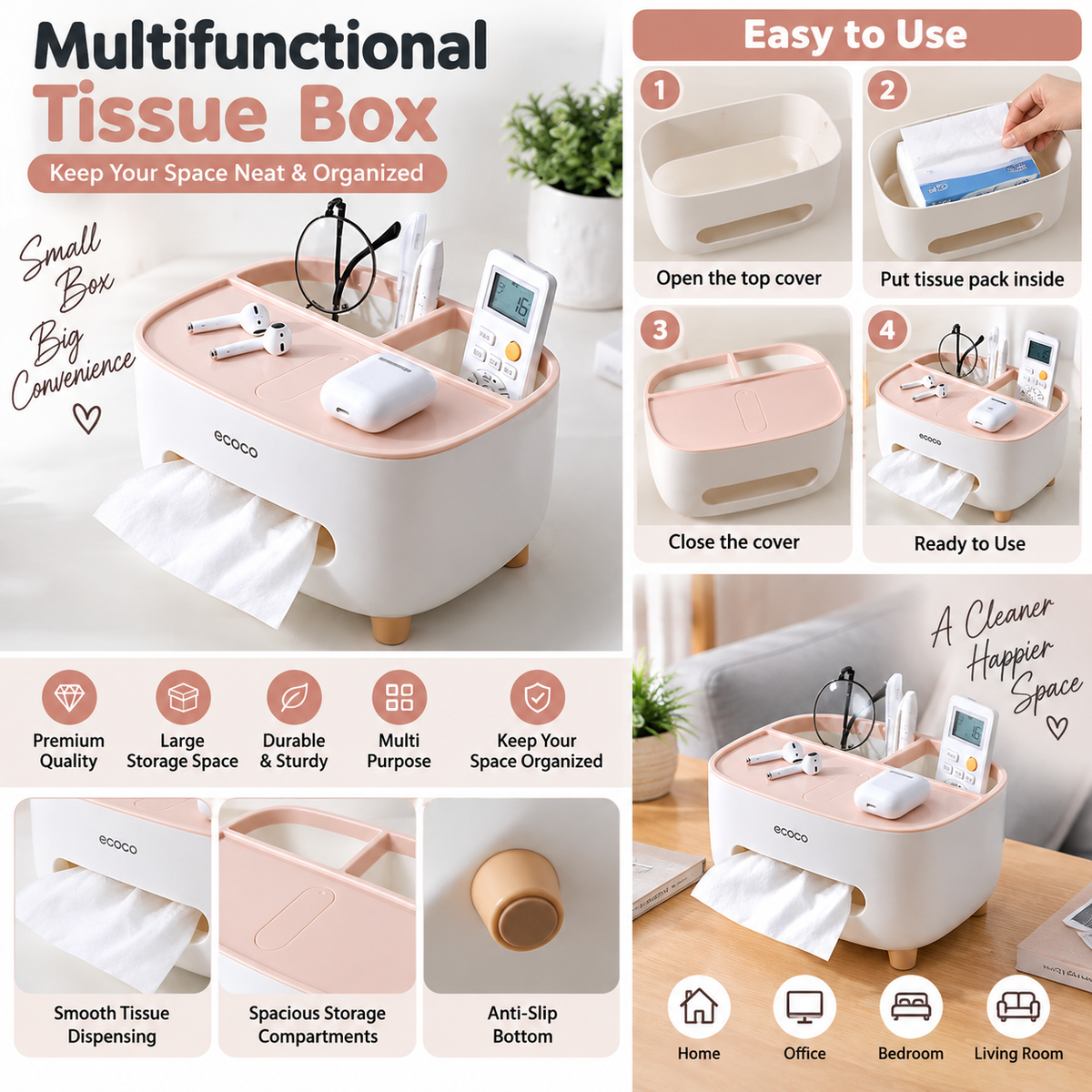 Multifunctional Tissue Box Organizer