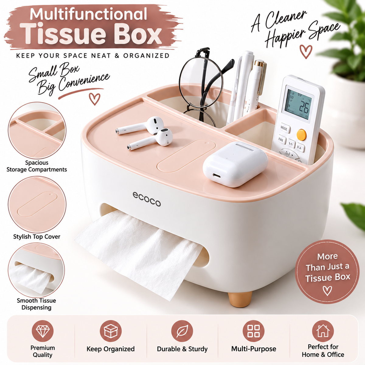 Multifunctional Tissue Box Organizer