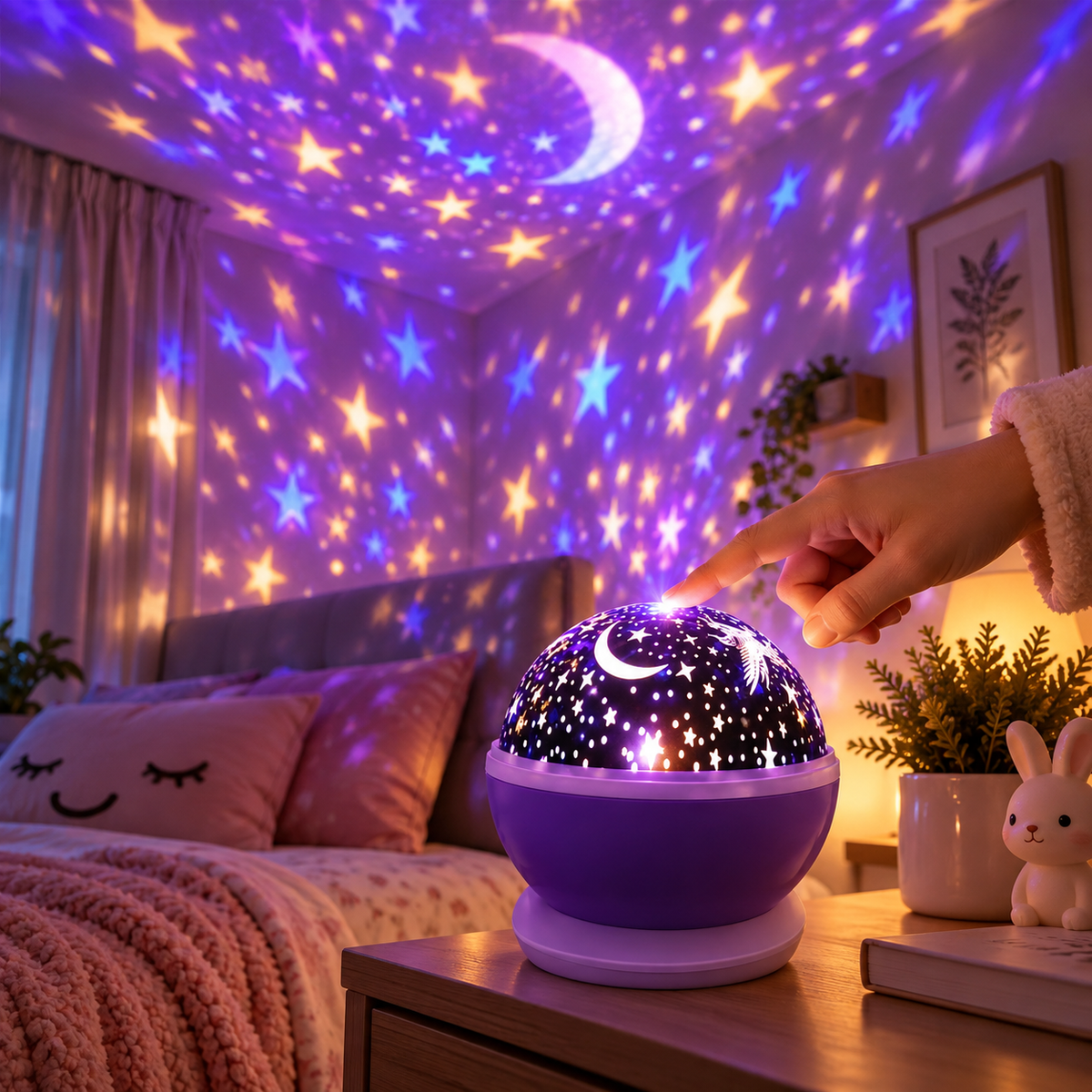 Cozy Starry Night Projector Bedroom