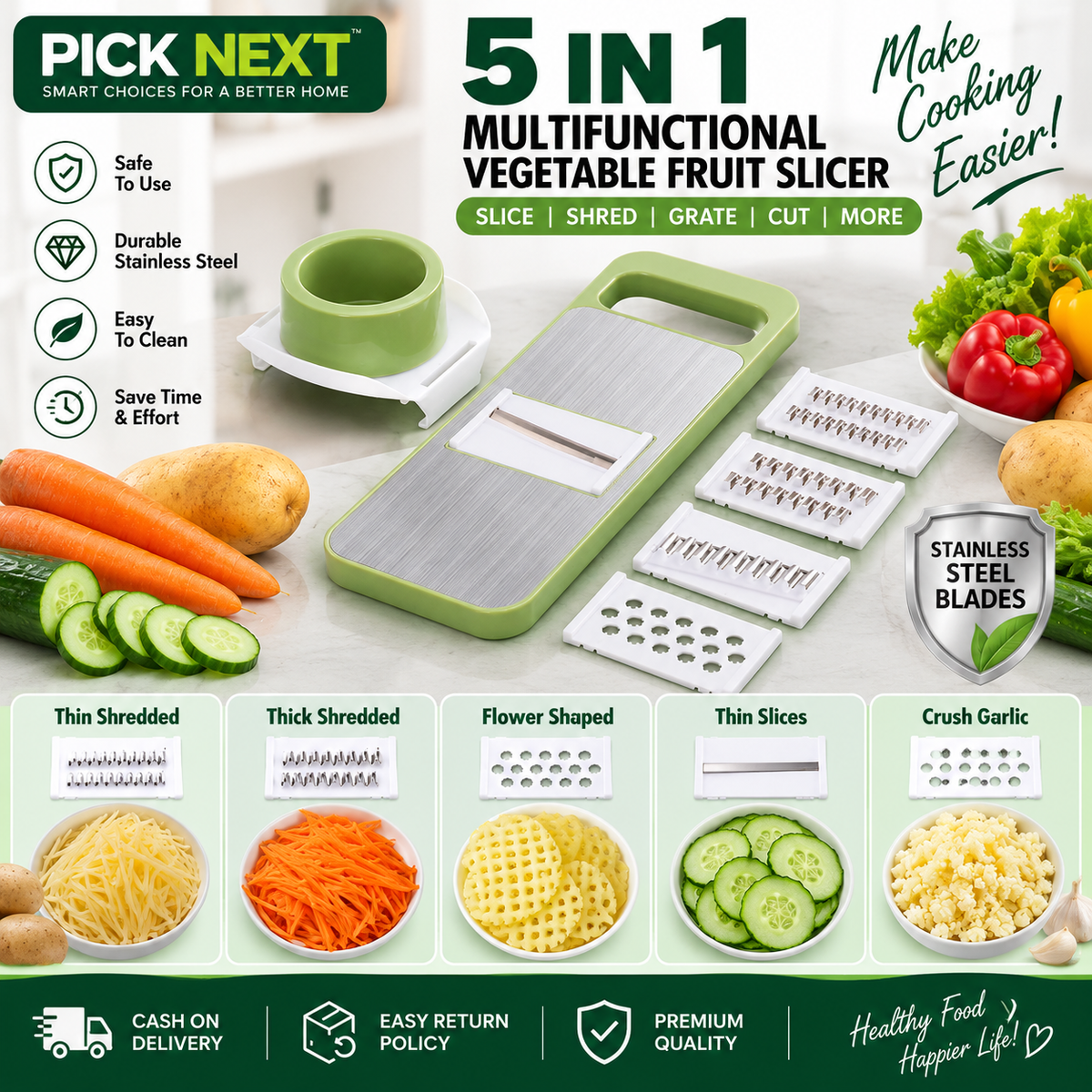 5-in-1 vegetable and fruit slicer with steel blades – photo 2