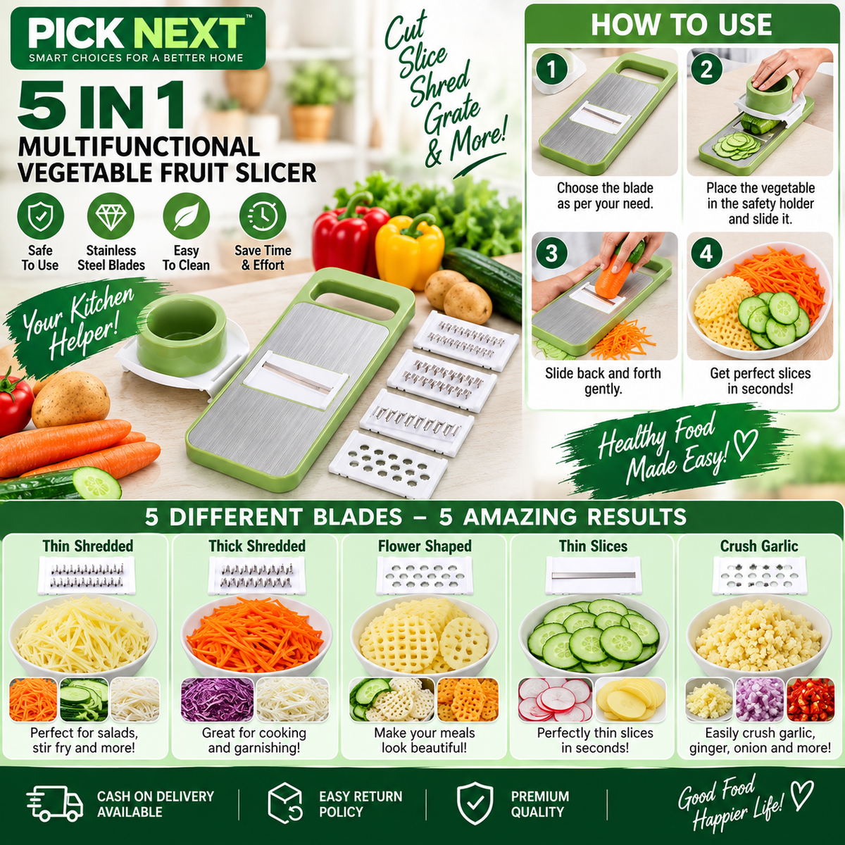 5-in-1 vegetable and fruit slicer with steel blades – photo 3