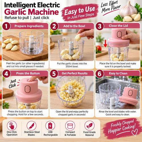 250ml Electric Garlic Chopper – USB Rechargeable & One-Touch