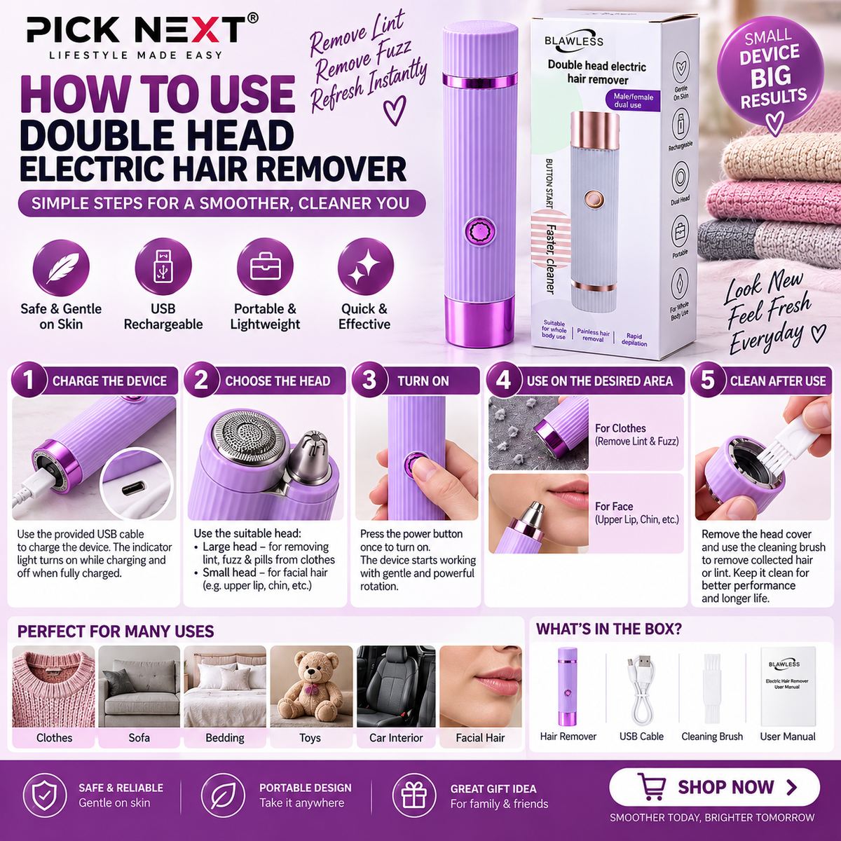 Double Head Electric Hair Remover