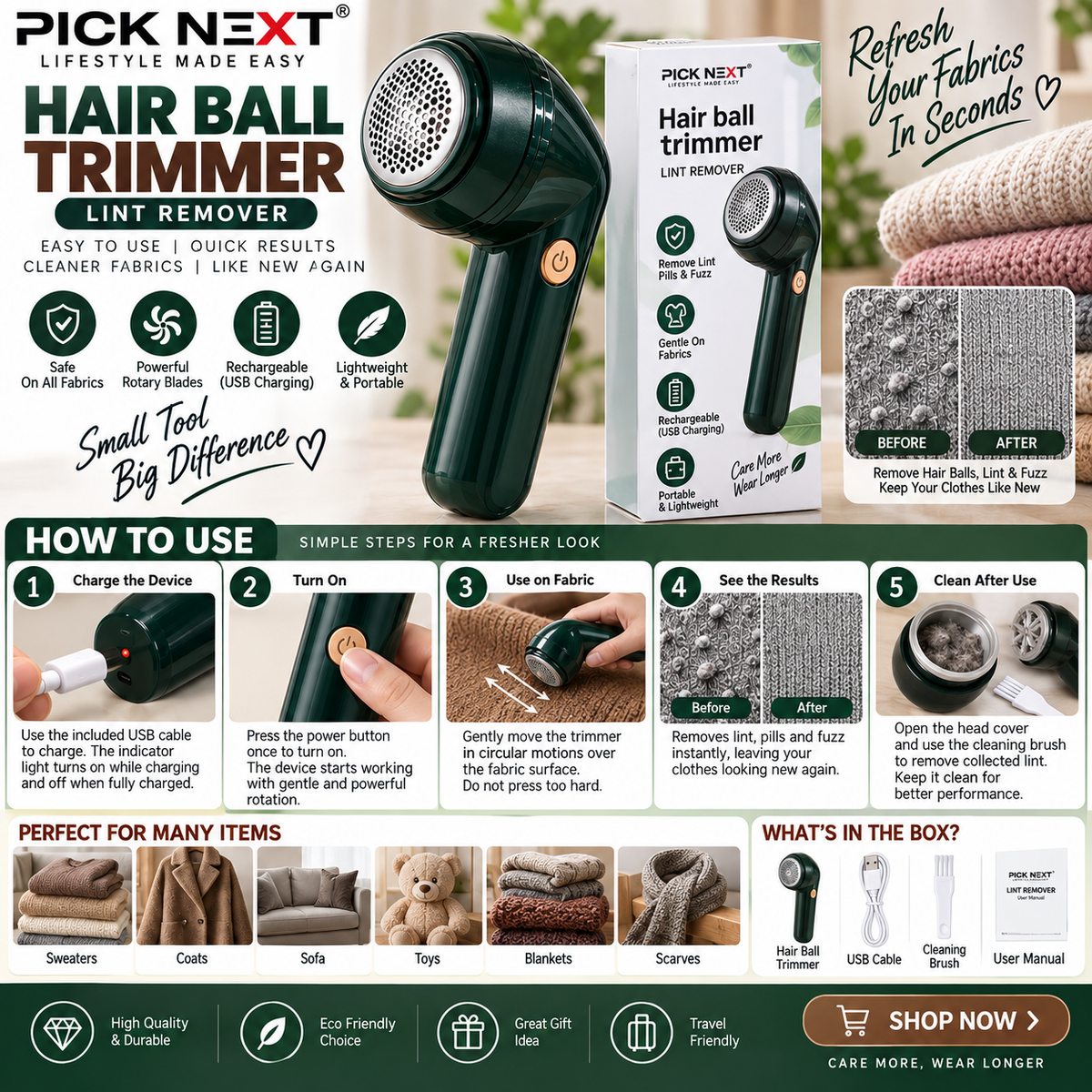 Rechargeable Hair Ball Trimmer – Lint Remover